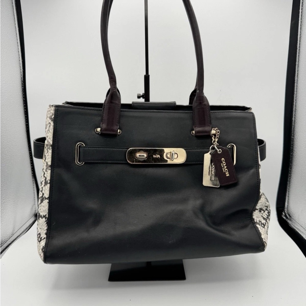 COACH Women's Color Block Exotics Coach Swagger Carryall LI/Black Satchel